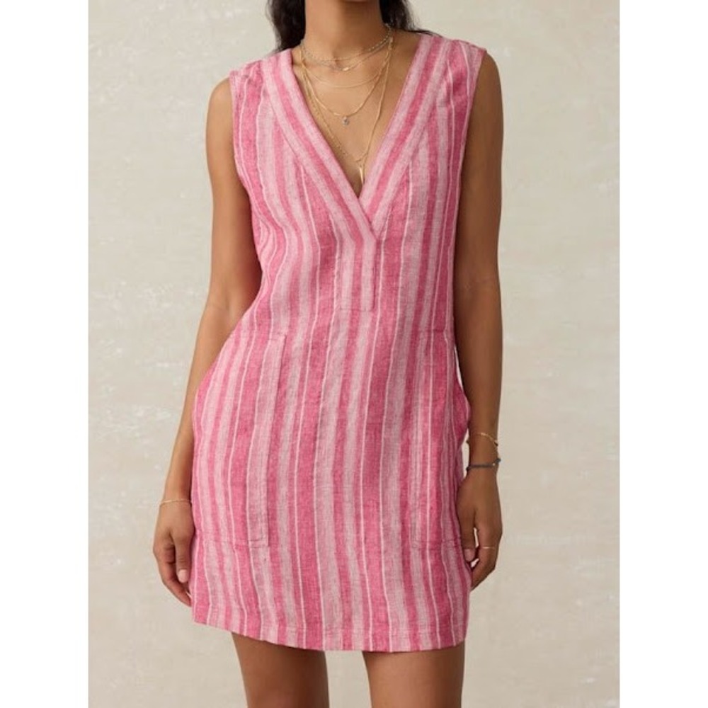 Faherty‎ Azure Linen Blend Mini Dress Womens XS Striped Coastal Nautical Beachy